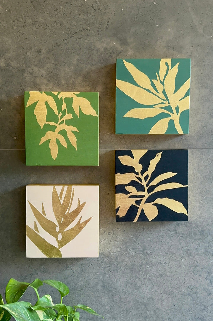 Gilded Botanical Studies, 7x7" OIL ON PANEL