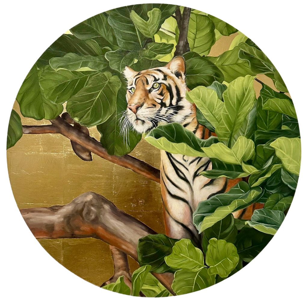 Tigress, 30" ROUND OIL ON PANEL