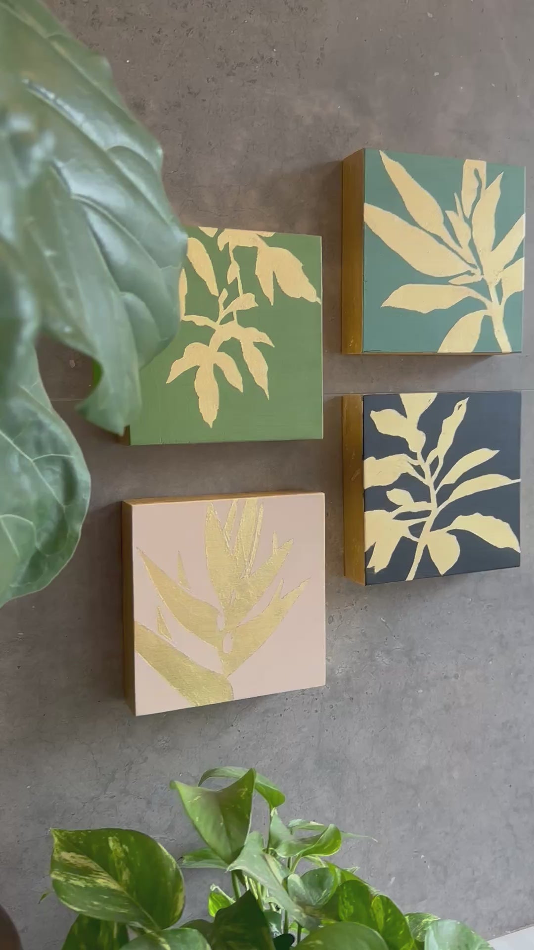 Gilded Botanical Studies, 7x7" OIL ON PANEL